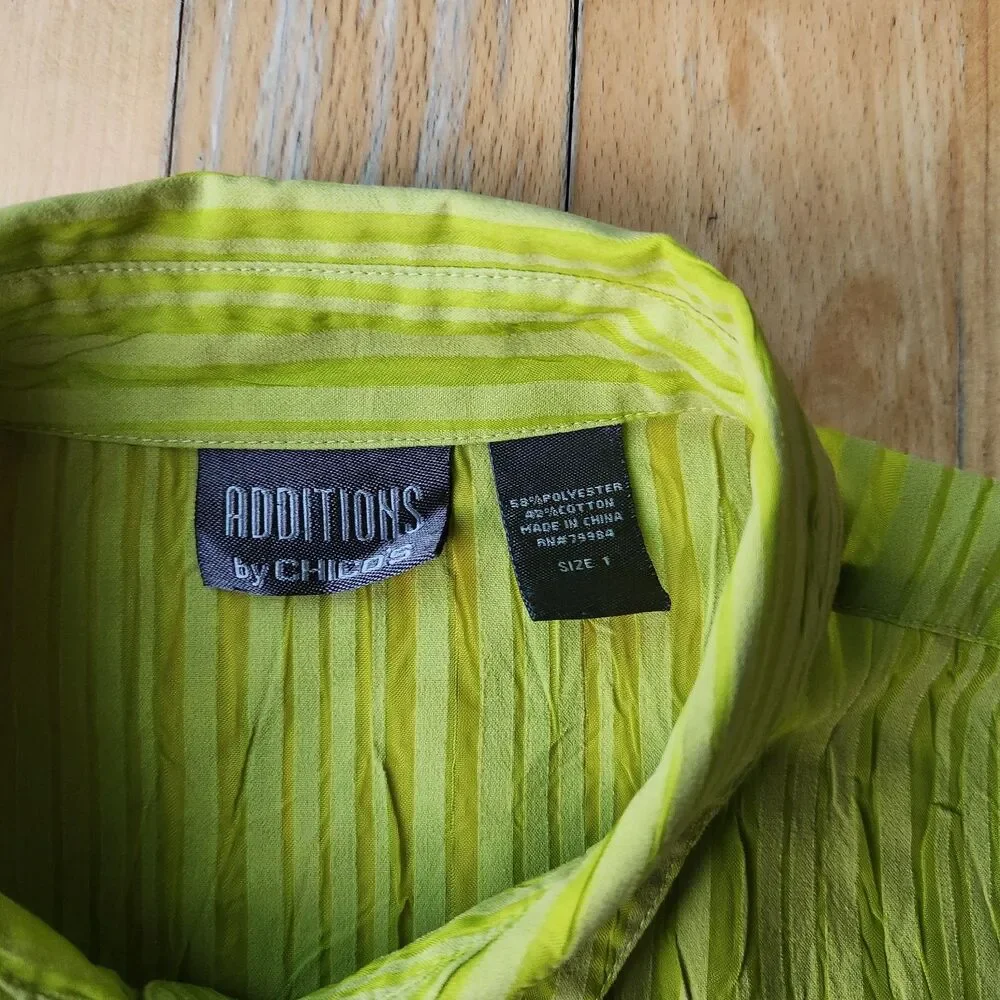 Additions by Chico's 3/4 Sleeve Green Striped Blouse/ Tunic, Size 1